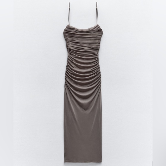 Zara NWT Tulle draped midi ruched spaghetti strap corset dress - Picture 7 of 8